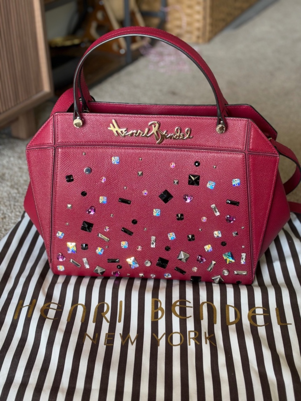RARE Henri Bendel Waldorf Jeweled Large Satchel + Dust Bag